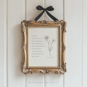 Isaiah 41 10 Christian Art Print, Printable Scripture, Minimal Poster, Bible Verse, Floral, Fear Not, Encouragement, Digital Download