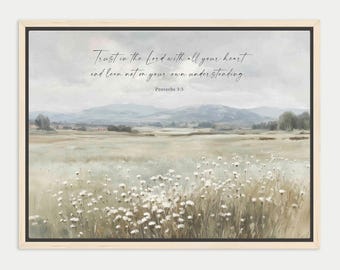 Trust in the Lord Christian Wall Art Print, Scripture Prints, Bible Artwork, Religious Home Decor, Jesus, Proverbs 3 5, Framed, Canvas