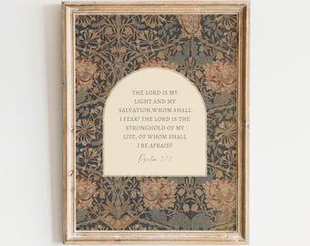 Psalm 27 Christian Wall Art Print, William Morris, Vintage, Bible Verse, Religious Artwork, Moody Floral, Housewarming, Jesus, Frame, Canvas