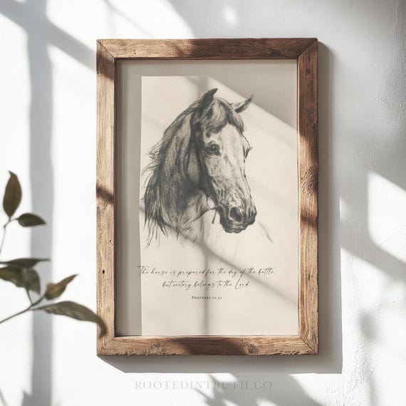 Horse Drawing Christian Scripture Print, Proverbs, Bible Verse Artwork, Minimal, Vintage, Country, Jesus, Religious Decor, Friend Gift