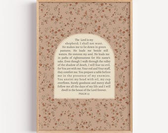 Psalm 23 Roses Printable Christian Wall Art, Scripture Print, Minimal, Modern, Bible Verse, Girls, Nursery, Jesus, Cottage, Digital Download