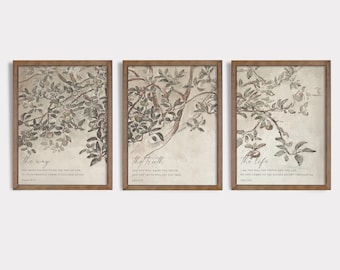 The Way, Truth and Life Printable 3 piece Vintage Scripture Wall Art Print Set, Christian Decor, Bible Verse Prints, Three, Digital Download