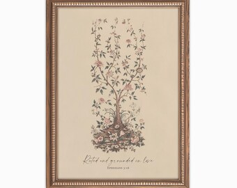 Rooted and Grounded Tree Christian Wall Art Print, Scripture Prints, Bible Verse Printable Artwork, Vintage, Poster, Digital Download