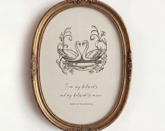 Beloveds Christian Scripture Printable Wall Art, Religious Home Decor, Bible Verse Artwork, Vintage Swans, Song of Solomon, Digital Download