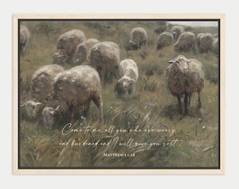 Sheep Know My Voice Christian Art Print, Scripture Prints, Bible Verse Artwork, Poster, John 10 37, Jesus and Lamb, Framed, Canvas