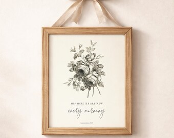 His Mercies Lamentations 3 23 Sign, Bible Verse Wall Art, Scripture Print, Christian Decor Printable, Vintage, Digital Download