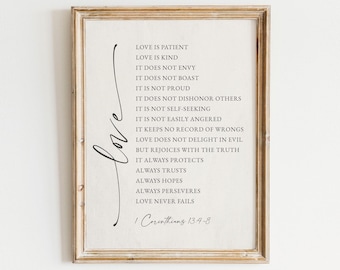 Love is Patient Bible Verse Scripture Wall Art, Minimal, Christian Printable Prints, Wedding Gift, Engagement, Corinthians Digital Download