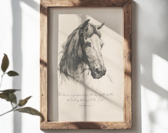 Horse Drawing Christian Scripture Print, Proverbs, Bible Verse Artwork, Minimal, Vintage, Country, Jesus, Religious Decor, Friend Gift