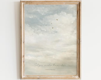 Things Above Christian Wall Art, Family Home Decor, Religious Artwork, Scripture Prints, Birds, Sky, Jesus, Framed, Canvas