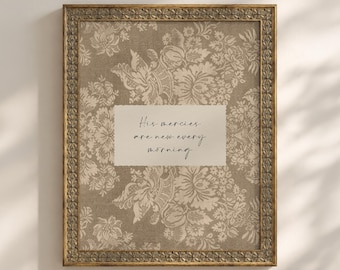 His Mercies Christian Brown Scripture Print, Bible Verse, Faithfulness, Vintage Artwork, Cute, Soft, Gentle, Encouraging, Digital Download