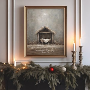 The Manger, Christmas Nativity, Christian Scripture Bible Art Print, Vintage, Religious Home Decor, Artwork, Poster, Jesus, Framed, Canvas