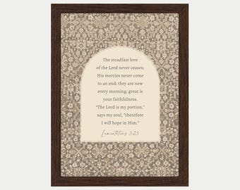 Steadfast Love Christian Wall Art Print, His Mercies, Vintage Artwork, Bible Verse, Floral, Religious Decor,  Gift