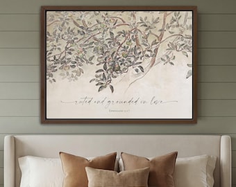 Rooted and Grounded Canvas Art, Christian Bible Verse Artwork, Scripture, Kitchen, Dining Room, Religious Decor, Faith, Jesus, God, Framed