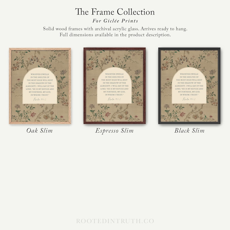 The image is a collection of three framed prints, each with a different color and design, arranged in a row.
