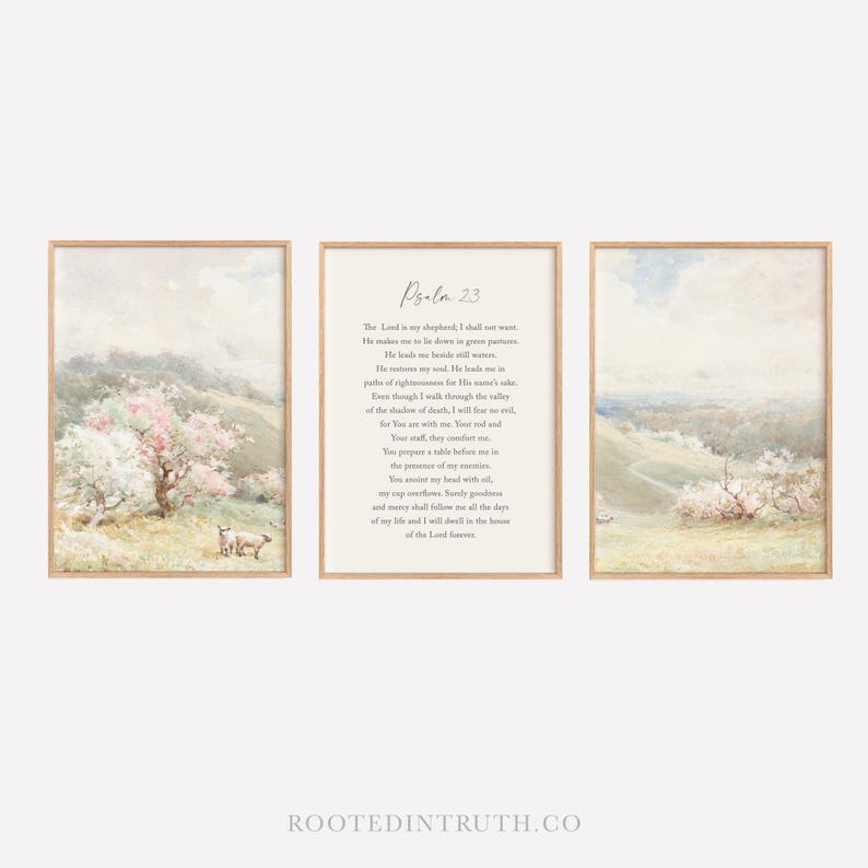Psalm 23 3 Piece Vintage Scripture Wall Art Print Set, Christian Decor ...