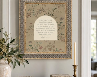 Psalm 91 Christian Wall Art Print, Lord Refuge, Vintage Artwork, Bible Verse, Shelter, Flowers, Religious Decor,  Gift