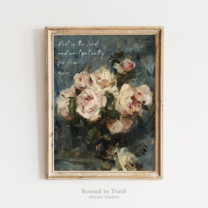 Rest in the Lord Scripture Wall Art, Bible Verse Printable, Christian Decor, Sign, Poster, Digital Download, Floral, Give you Rest, Psalm 37