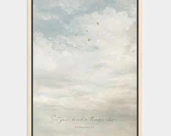 Things Above Christian Wall Art, Family Home Decor, Religious Artwork, Scripture Prints, Birds, Sky, Jesus, Framed, Canvas
