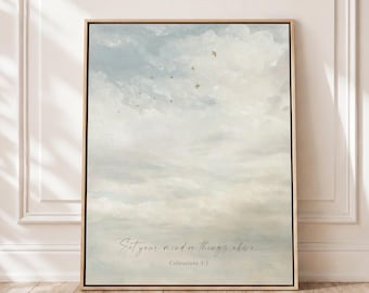 Things Above Christian Wall Art, Family Home Decor, Religious Artwork, Scripture Prints, Birds, Sky, Jesus, Framed, Canvas