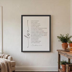 Love is Patient Art Print, Wedding & Love, Vintage, Christian Scripture Bible Verse Artwork, Corinthians, Jesus, Minimal, Frame, Canvas