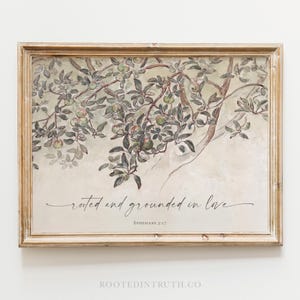 Rooted and Grounded, Bible Verse Wall Art, Scripture Art Print, Printable, Christian Decor, Bible Quote, Vintage, Ephesians 3 17, Tree