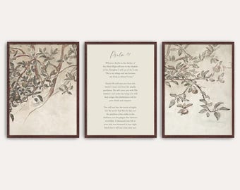Psalm 91 Three 3 piece Vintage Scripture Wall Art Print Set, Christian Decor, Bible Verse Prints, Poster, Triptych, Gallery, Canvas, Framed