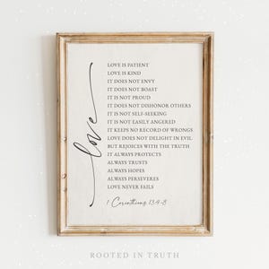 Love is Patient Art Print, Wedding & Love, Vintage, Christian Scripture Bible Verse Artwork, Corinthians, Jesus, Minimal, Frame, Canvas
