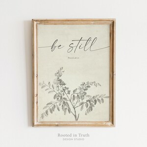 Be Still Christian Printable Scripture Wall Art, Vintage Bible Verse Artwork, Botanical Sketch, Digital Download