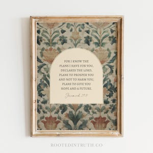 Plans for You Printable Christian Wall Art Print, Scripture Prints, Bible Verse Artwork, Vintage, Floral, Textile, Digital Download