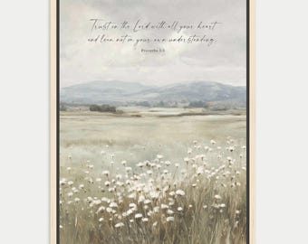 Trust in the Lord Christian Wall Art Print, Scripture Prints, Bible Artwork, Religious Home Decor, Jesus, Proverbs 3 5, Framed, Canvas