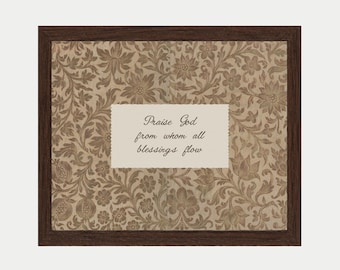 Praise God Christian Wall Art Print, Floral Scripture Prints, Vintage Bible Verse, Horizontal,