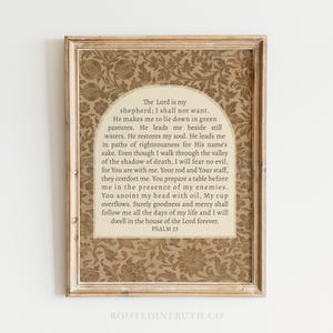 Psalm 23 Printable Christian Wall Art Print, Scripture Prints, Bible Verse Artwork, Vintage, Lord is Shepherd, Floral, Digital Download