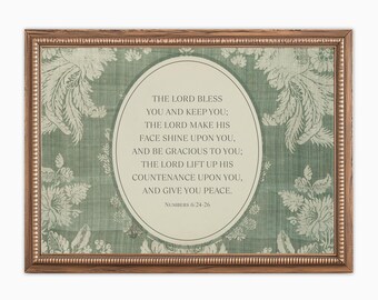 Bless You and Keep You Printable Christian Wall Art Print, Scripture Prints, Vintage Bible Verse, Horizontal, Digital Download