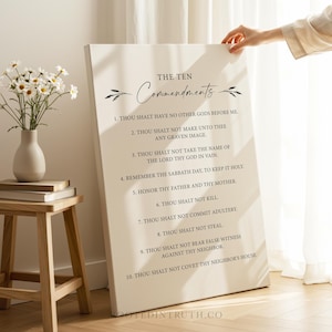 Ten Commandments Art Print, Scripture Printable, Bible Verse Poster, Vintage, Christian Decor, Digital Download