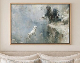 Sheep Know My Voice Christian Art Print, Scripture Prints, Bible Verse Artwork, Poster, John 10 37, Jesus and Lamb, Framed, Canvas