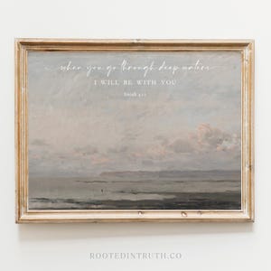 Isaiah Deep Waters Scripture Wall Art, Bible Verse Art Print, Poster, Vintage Gallery Artwork, Christian Decor,  Digital Download