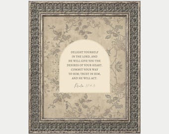 Psalm 37 Christian Wall Art Print, Lord, Vintage Artwork, Bible Verse, Morris Flowers, Religious Decor, Framed, Canvas, Gift