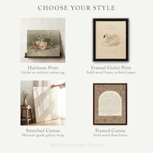 The image is a collage of five different print options, including a paper print, framed paper print, rolled canvas print, stretched canvas print, and framed canvas print. Each print option has a unique design and presentation, showcasing various styles and materials.