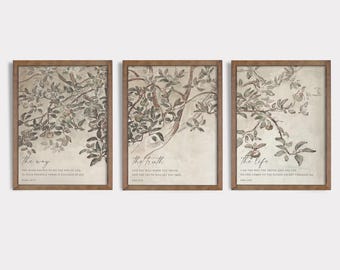Le Chemin, la Vérité et la Vie : Ensemble de 3 affiches murales vintage à imprimer, versets bibliques, décoration chrétienne, téléchargement numérique