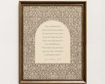 Steadfast Love Christian Wall Art Print, His Mercies, Vintage Artwork, Bible Verse, Floral, Religious Decor,  Gift