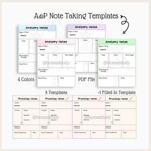 Plantillas para tomar notas de anatomía y fisiología / Plantillas para guías de estudio