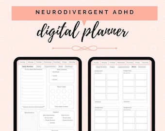 Digital ADHD-NEURODIVERGENT planner + HYPERLINKS (8 pages total - read description)