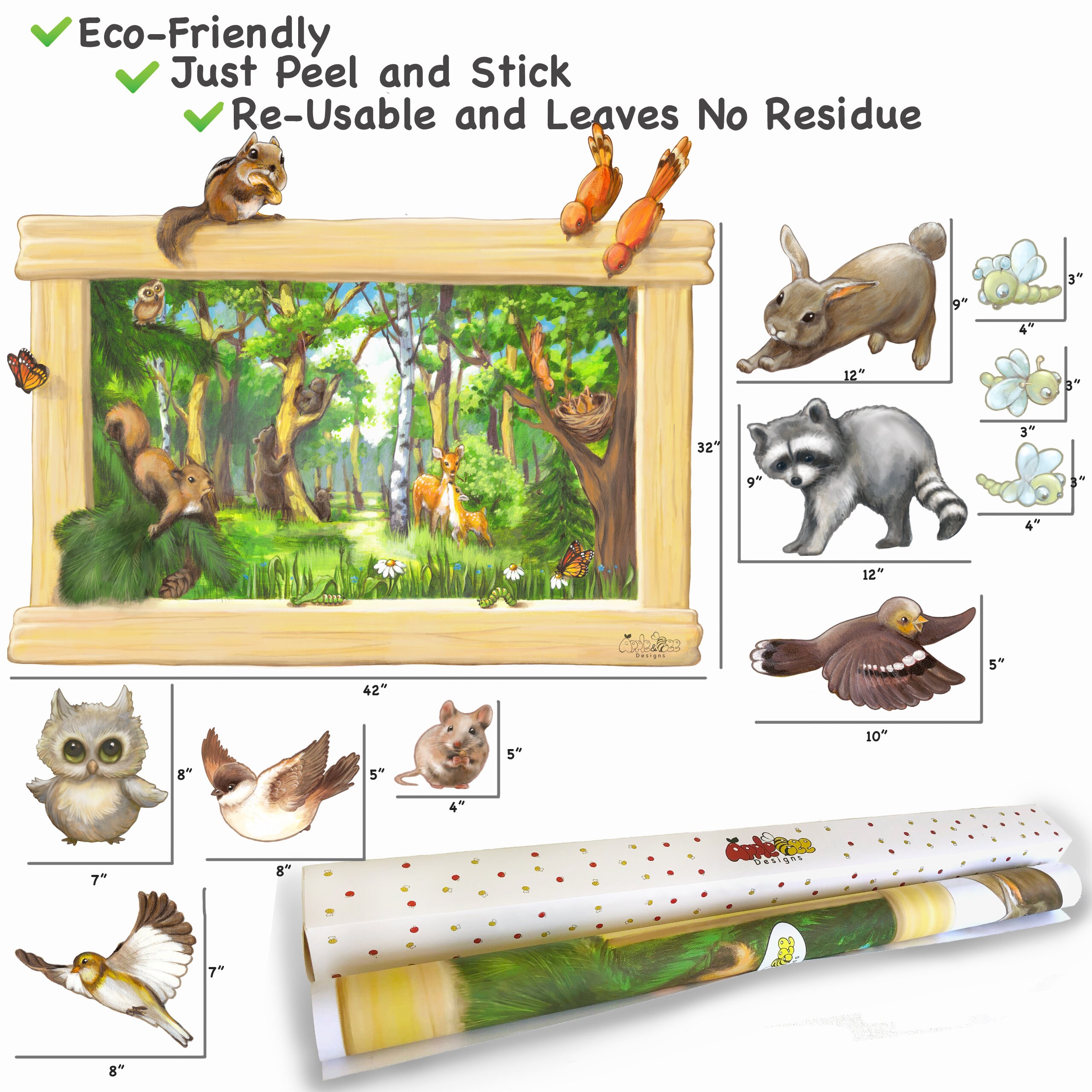 Woodland Animals Wall Decal for Kids Room Decor. Large Peel and Stick ...