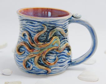 Handcrafted Octopus Mug - Ocean Inspired Stoneware Coffee Cup