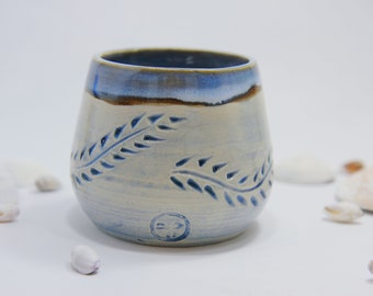 Handmade Ceramic Tumbler/Cup with Leaf Design