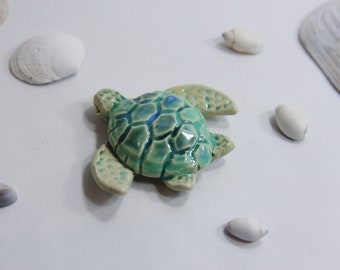 Hand-Sculpted Mini Ceramic Green Sea Turtle