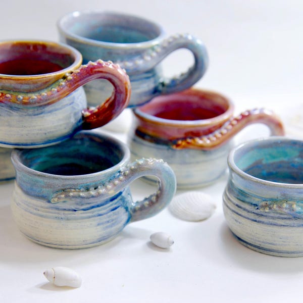 Handmade Ceramic Mini Tentacle Mug - Ocean Inspired Stoneware Espresso Cup
