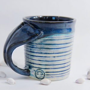 Handmade Ceramic Dark Blue Whale Tail Mug
