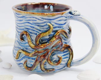 Handcrafted Octopus Mug - Ocean Inspired Stoneware Coffee Cup