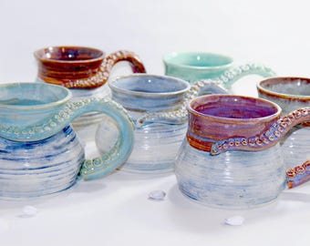 Handcrafted Octopus Tentacle Mug - Ocean Inspired Stoneware Coffee Cup